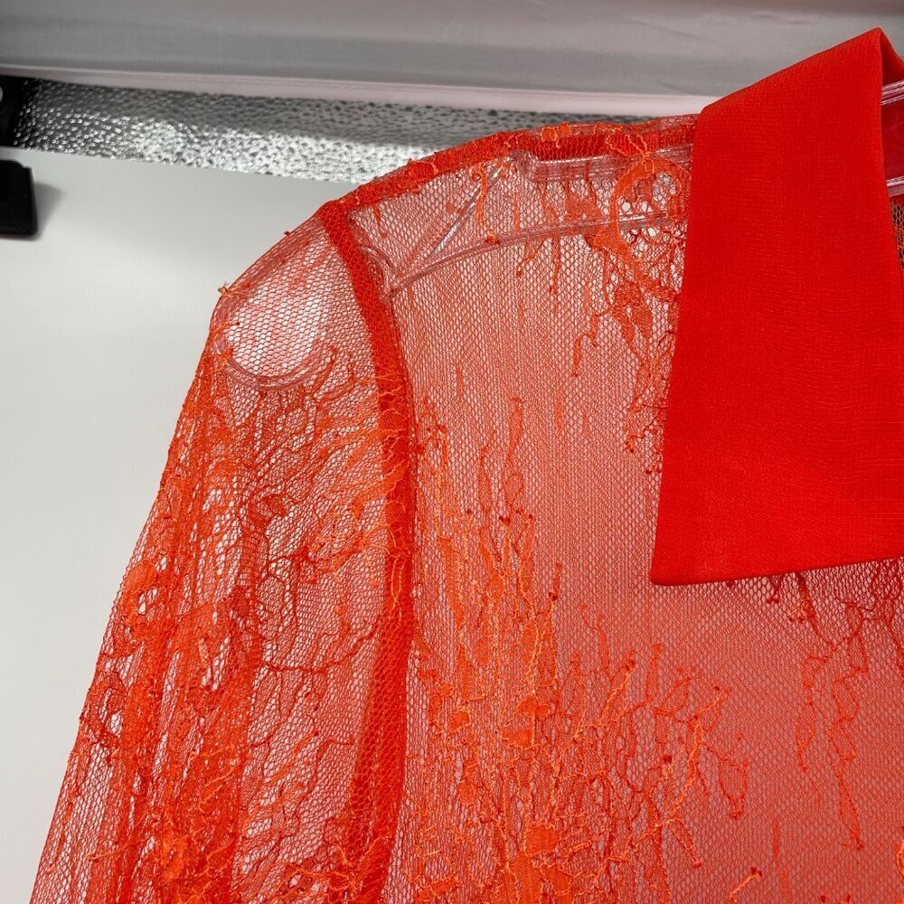 VENUS Lace Sheer Maxi Dress Long Sleeve Collared Orange Size 10 Size Zipper - Picture 5 of 9
